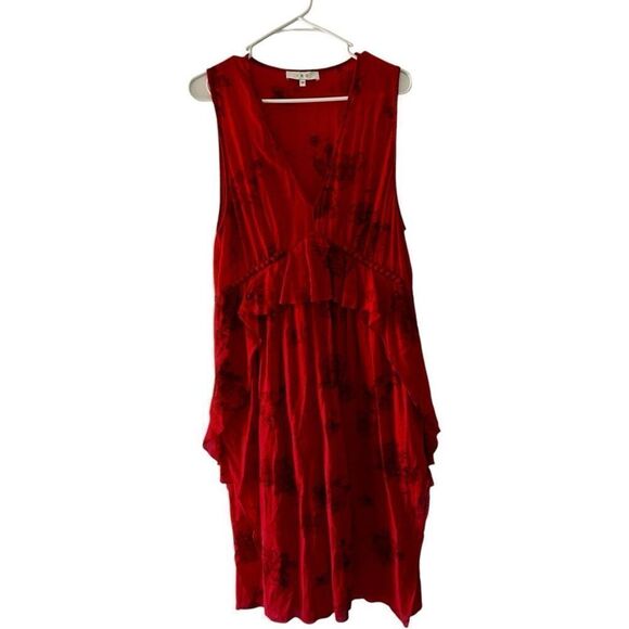 IRO Red Sleeveless Floral Asymmetrical Midi Dress Women's EU Size 40 US size 8 - Picture 1 of 12
